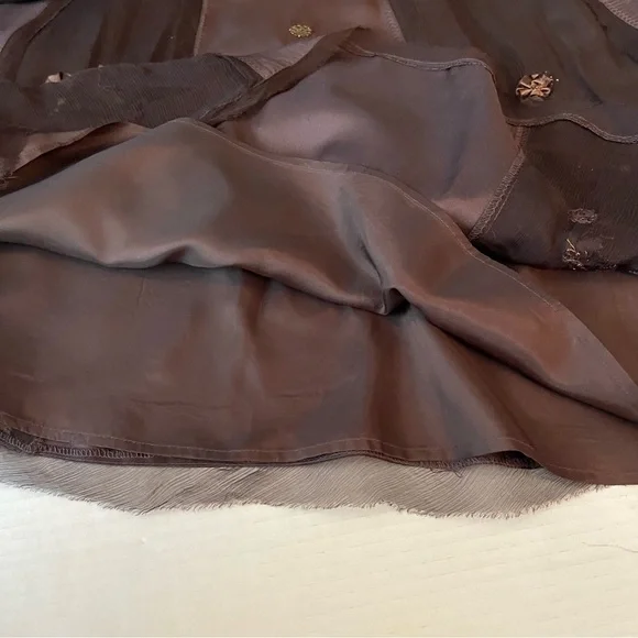 Coldwater Creek Brown Silk Beaded Skirt Size L - Picture 8 of 11